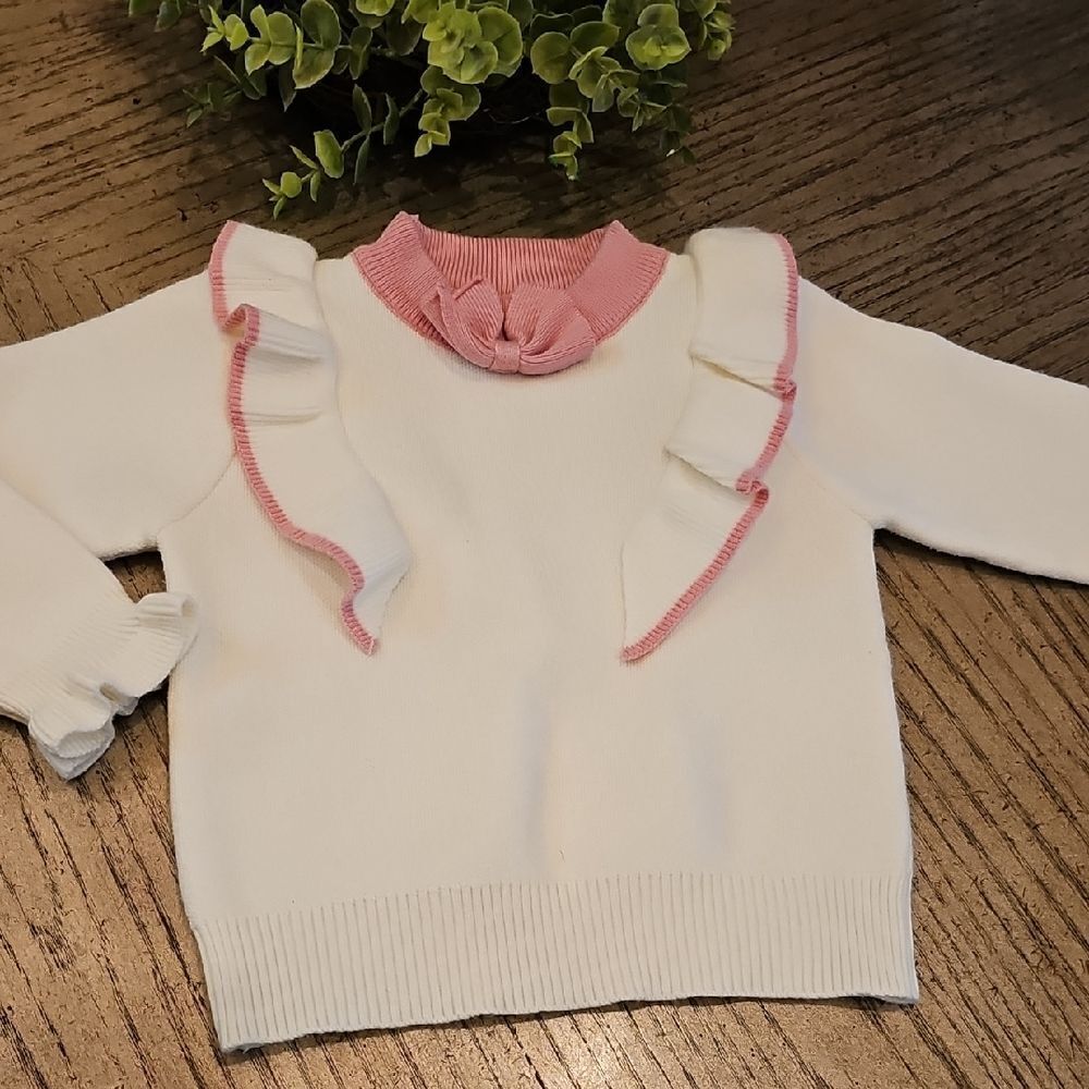 White Sweater with Pink Ruffles Size 4/5